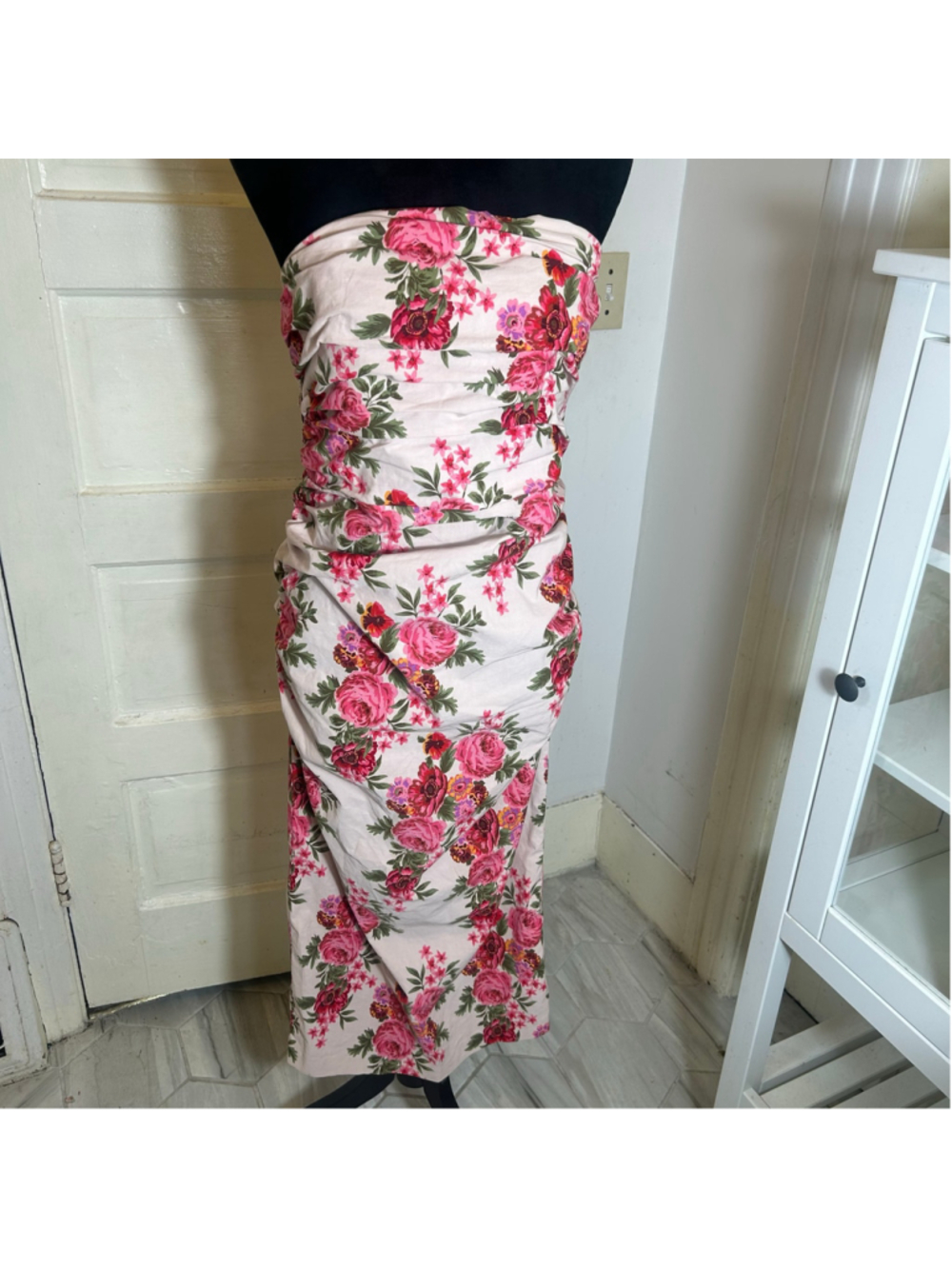 Women's Anthropologie Strapless Floral Dress Pink Romantic Date Night Coquette